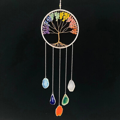 7 Chakra Color Gemstone Dream Catchers Φυσικός Αχάτης Κήπος Διακόσμηση σαλονιού Wind Chime Διακόσμηση τοίχου Moon Gem Dream Catchers