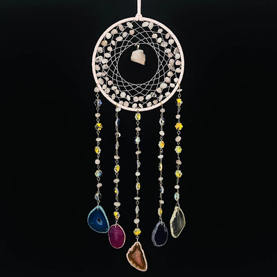 7 Chakra Color Gemstone Dream Catchers Φυσικός Αχάτης Κήπος Διακόσμηση σαλονιού Wind Chime Διακόσμηση τοίχου Moon Gem Dream Catchers