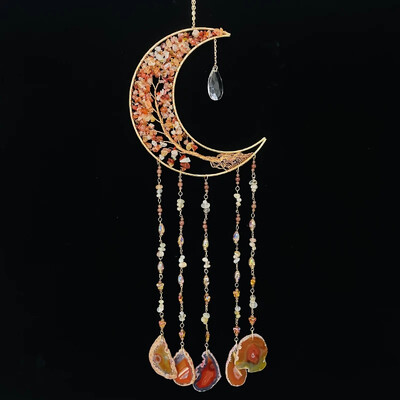7 Chakra Color Gemstone Dream Catchers Φυσικός Αχάτης Κήπος Διακόσμηση σαλονιού Wind Chime Διακόσμηση τοίχου Moon Gem Dream Catchers