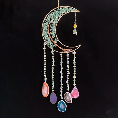 7 Chakra Color Gemstone Dream Catchers Φυσικός Αχάτης Κήπος Διακόσμηση σαλονιού Wind Chime Διακόσμηση τοίχου Moon Gem Dream Catchers