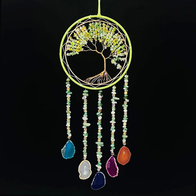 7 Chakra Color Gemstone Dream Catchers Φυσικός Αχάτης Κήπος Διακόσμηση σαλονιού Wind Chime Διακόσμηση τοίχου Moon Gem Dream Catchers