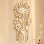 1 τμχ Dream Macrame Dream Catchers για Υπνοδωμάτιο Ενηλίκων Dream Catcher Διακόσμηση τοίχου Μεγάλη Boho Κρεμάστρα τοίχου με 5 υφαντά φύλλα ξύλο