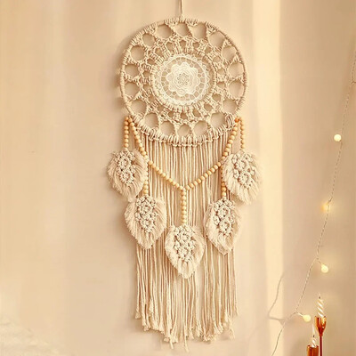 1 бр Dream Macrame Dream Catchers за спалня Adult Dream Catcher Декор за стена Голям бохо стенен декор с 5 тъкани листа от дърво