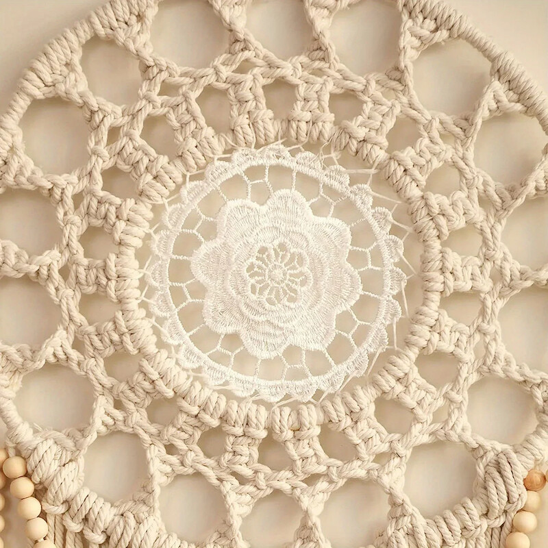 1 buc. Captatoare de vise din macrame pentru dormitor Capător de vise pentru adulți Decor de perete Agățat de perete Boho mare cu 5 frunze țesute din lemn