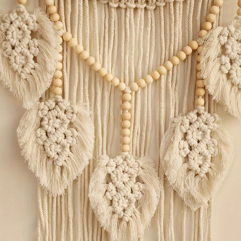 1 buc. Captatoare de vise din macrame pentru dormitor Capător de vise pentru adulți Decor de perete Agățat de perete Boho mare cu 5 frunze țesute din lemn