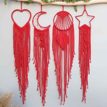 Macrame Dream Catcher Moon Star Στρογγυλό Σχήμα Καρδιάς Boho Κρεμαστά στον τοίχο σκανδιναβικό στολίδι Δώρο για διακόσμηση τοίχου σπιτιού