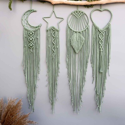 Macrame Dream Catcher Mėnulio žvaigždės apvalios širdies formos Boho sienos pakabinamas šiaurietiškas ornamentas namų sienos pakabinimo dekoro dovana