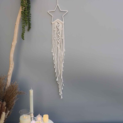 Macrame Dream Catcher Moon Star Στρογγυλό Σχήμα Καρδιάς Boho Κρεμαστά στον τοίχο σκανδιναβικό στολίδι Δώρο για διακόσμηση τοίχου σπιτιού