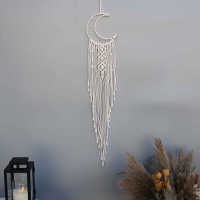 Macrame Dream Catcher Moon Star Στρογγυλό Σχήμα Καρδιάς Boho Κρεμαστά στον τοίχο σκανδιναβικό στολίδι Δώρο για διακόσμηση τοίχου σπιτιού