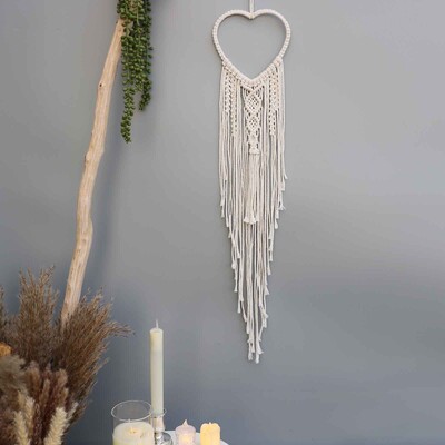 Macrame Dream Catcher Moon Star Στρογγυλό Σχήμα Καρδιάς Boho Κρεμαστά στον τοίχο σκανδιναβικό στολίδι Δώρο για διακόσμηση τοίχου σπιτιού