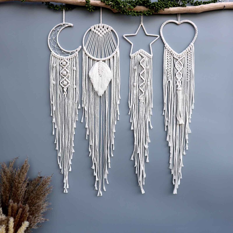 Macrame Dream Catcher Moon Star rotund în formă de inimă Boho agățat pe perete ornament nordic agățat acasă cadou decor