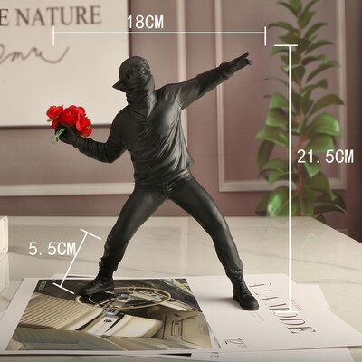 Μοντέρνα Τέχνη Ρητίνη Banksy Sculptures Flower Thrower Άγαλμα Γραφείο σπιτιού Bomber Διακόσμηση Αξεσουάρ Στολίδια Συλλεκτικό X5M6