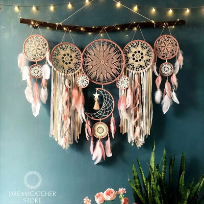 5 бр./компл. Dream Catchers Boho Home Decor Macrame Dream Catchers Стенни завеси Moon Ramadan Dreamcatcher Детски орнамент за детска стая