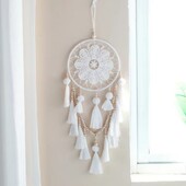 1 τεμ. Χειροποίητο Dream Catcher Πλεκτό Διακόσμηση τοίχου σε Ινδικό στυλ Λευκό Ονειροπαγίδα Κρεμαστό ντεκόρ γάμου