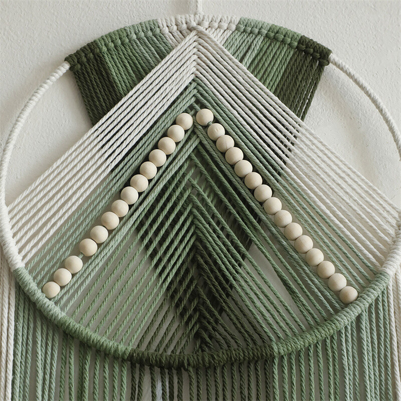 Tapiserie pentru apărătoare de vise din macrame verde, ciucuri boem, agățat pe perete, ornament nordic, lucrat manual, pentru decor boho de sufragerie