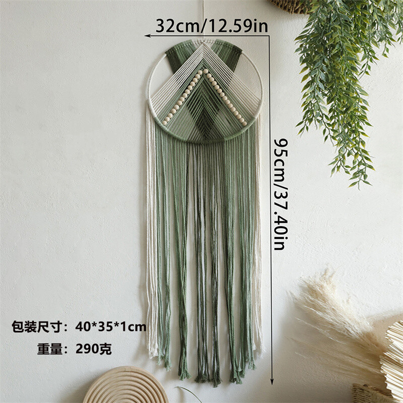 Tapiserie pentru apărătoare de vise din macrame verde, ciucuri boem, agățat pe perete, ornament nordic, lucrat manual, pentru decor boho de sufragerie