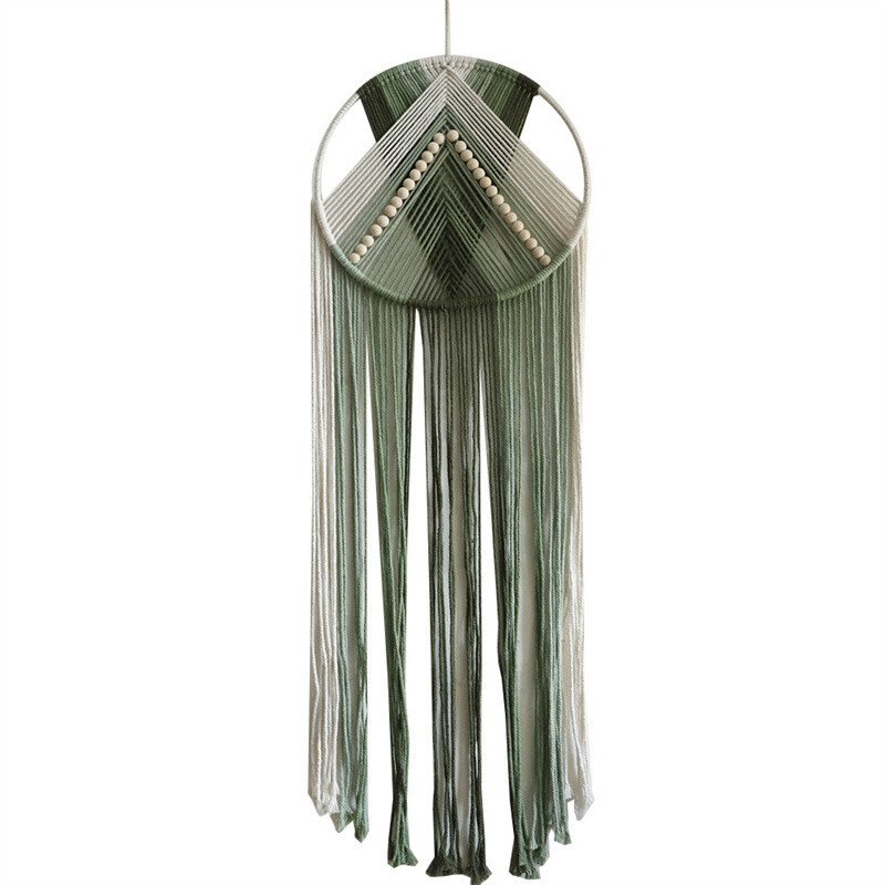 Tapiserie pentru apărătoare de vise din macrame verde, ciucuri boem, agățat pe perete, ornament nordic, lucrat manual, pentru decor boho de sufragerie