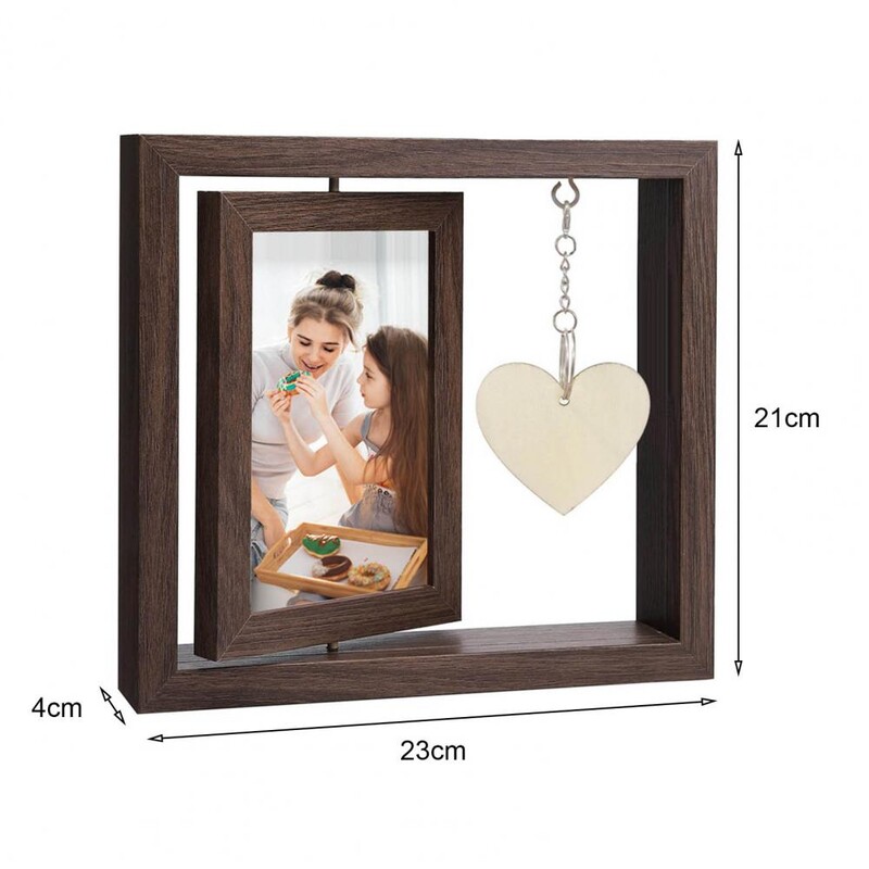 1 db-os képkeret Kétoldalas, forgó fa képkeret gravírozott szívfüggővel, ajándék fotókeret apa férjének
