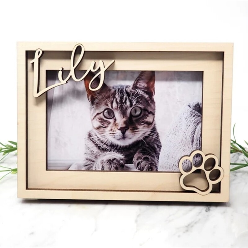 Személyre szabott kutyakeret Kutya emlékmű ajándék Egyedi kutya képkeret Kisállat neve Fényképkeret Ingyenes egyedi fa gravírozás színes nyomtatás