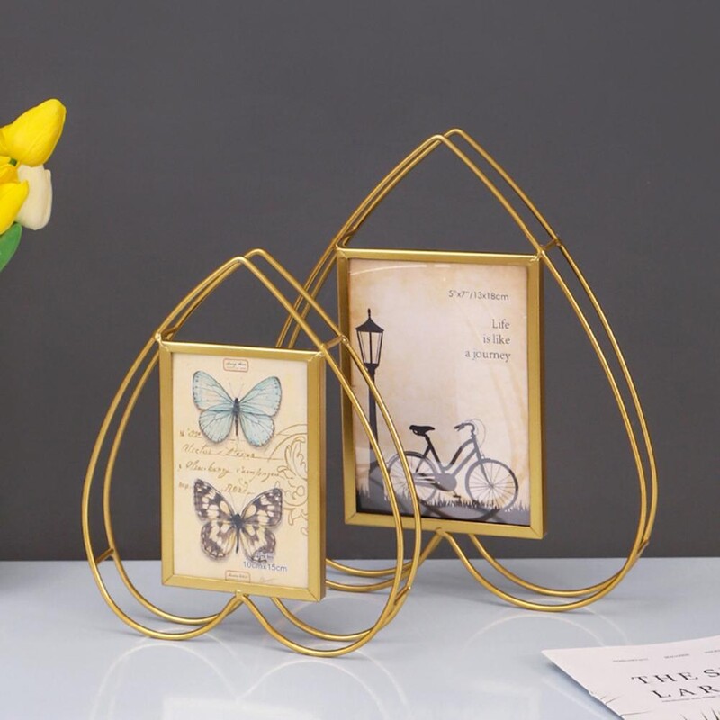 Fényképkeret Iron Art nagy tisztaságú üveg ötágú csillag/szív alakú szabadon álló aranyszínű fém képkeret