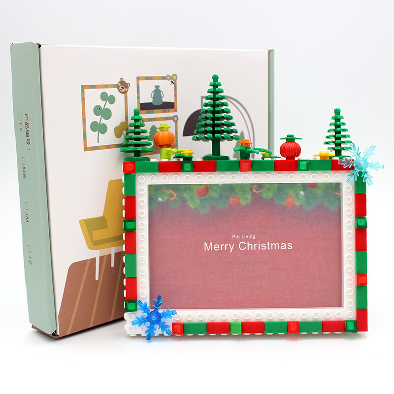 PinLiving karácsonyi barkács fotókeret építőkockák képkijelző tartó asztali dekoráció karácsonyi ajándékok gyerekeknek 6,7 hüvelykes