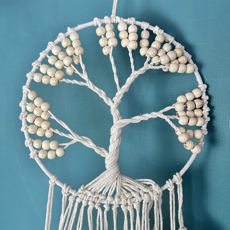 Életfa Álomfogó gyöngyökkel Makramé falra akasztható nagyméretű álomfogó, szőtt Boho lakberendezési hálószoba dekorációs ajándék