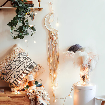 Star Moon Macrame Dream Catcher Boho Διακόσμηση Τοίχων Σπιτιού Κορίτσια Παιδικά Παιδικά Νηπιαγωγείο Διακόσμηση κήπου Εξωτερικού χώρου