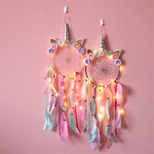 Ροζ LED Light Unicorn Dream Catcher Στολίδι για κορίτσια Boho Διακόσμηση δωματίου Υπνοδωμάτιο Unicorn Macrame Dreamcatcher Κρεμαστό μενταγιόν