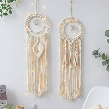 Macrame Dream Catcher με φωτάκια Boho Διακόσμηση σπιτιού Moon Ramadan Διακόσμηση Μακραμέ Κρεμαστό τοίχου μωρού Nordic Διακόσμηση δωματίου