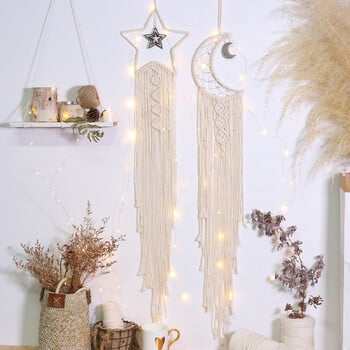 Macrame Dream Catcher με φωτάκια Boho Διακόσμηση σπιτιού Moon Ramadan Διακόσμηση Μακραμέ Κρεμαστό τοίχου μωρού Nordic Διακόσμηση δωματίου