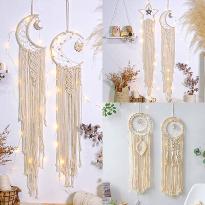 Макраме Dream Catcher със светлини Boho Home Decor Moon Ramadan Decoration Macrame Wall Vising Baby Nordic Room Decoration