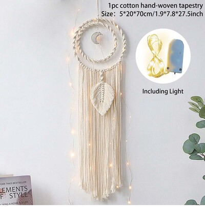 Macrame Dream Catcher με φωτάκια Boho Διακόσμηση σπιτιού Moon Ramadan Διακόσμηση Μακραμέ Κρεμαστό τοίχου μωρού Nordic Διακόσμηση δωματίου