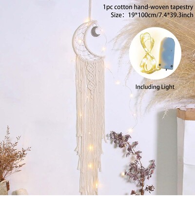 Macrame Dream Catcher με φωτάκια Boho Διακόσμηση σπιτιού Moon Ramadan Διακόσμηση Μακραμέ Κρεμαστό τοίχου μωρού Nordic Διακόσμηση δωματίου