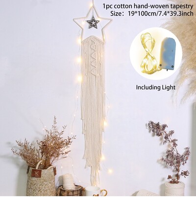 Macrame Dream Catcher με φωτάκια Boho Διακόσμηση σπιτιού Moon Ramadan Διακόσμηση Μακραμέ Κρεμαστό τοίχου μωρού Nordic Διακόσμηση δωματίου