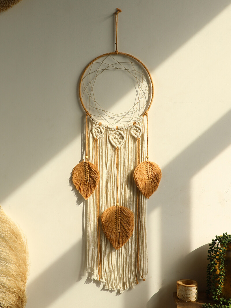 Macrame Dream Catcher Bohém levél függő fal Nordic Decor Boho kézzel készített gobelin díszek otthoni nappali dekorációhoz