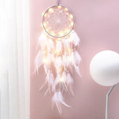 1 τεμ. Dream Catcher με ελαφρύ ινδικό στιλ National Feather Dreamcatcher Στολίδια Κρεμαστά τοίχου Wind Chime Διακόσμηση δωματίου για κορίτσια