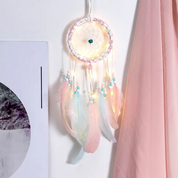 1 τεμ. Dream Catcher με ελαφρύ ινδικό στιλ National Feather Dreamcatcher Στολίδια Κρεμαστά τοίχου Wind Chime Διακόσμηση δωματίου για κορίτσια