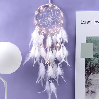 1 τεμ. Dream Catcher με ελαφρύ ινδικό στιλ National Feather Dreamcatcher Στολίδια Κρεμαστά τοίχου Wind Chime Διακόσμηση δωματίου για κορίτσια