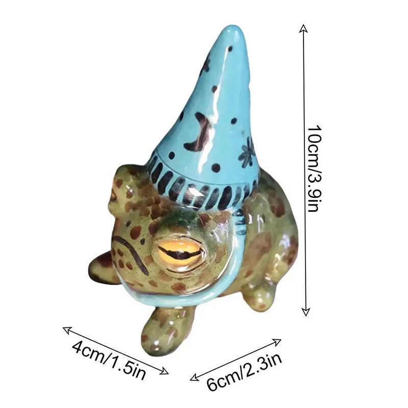 Сладки статуи на жаба за градинска шапка на вещица Статуя на малка жаба Фигурка от смола Външен двор Арт Скулптура Ръчно рисувани бонсай орнамент