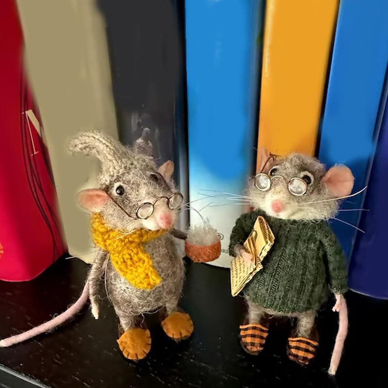 Коледен вълнен филцов мишка Орнамент Сладка филцова фигурка на мишка Сладка вълнена игла за плъстена мишка Кукла Орнамент Декорации за домашен офис