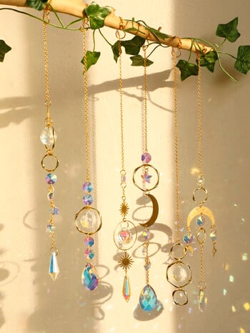 Χειροποίητα Boho Sun Catcher Κρεμαστά Στολίδια Wind Chimes Crystal Sun Catchers με χρυσή αλυσίδα για διακόσμηση τοίχου παραθύρου και κήπου