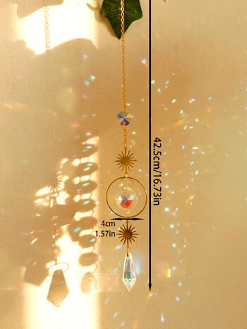 Χειροποίητα Boho Sun Catcher Κρεμαστά Στολίδια Wind Chimes Crystal Sun Catchers με χρυσή αλυσίδα για διακόσμηση τοίχου παραθύρου και κήπου