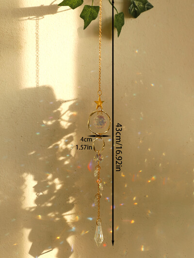 Χειροποίητα Boho Sun Catcher Κρεμαστά Στολίδια Wind Chimes Crystal Sun Catchers με χρυσή αλυσίδα για διακόσμηση τοίχου παραθύρου και κήπου
