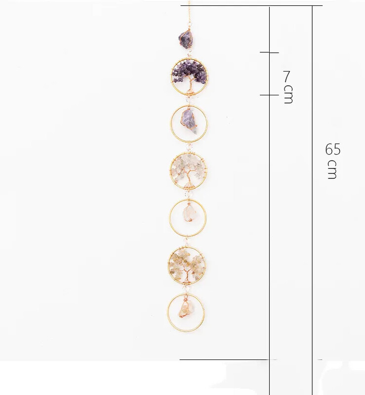 Életfa kristály fali dekoráció 6 gyűrűs csakra kő fali dekoráció északi függő dekoráció Boho szoba dekoráció esztétikai ajándék