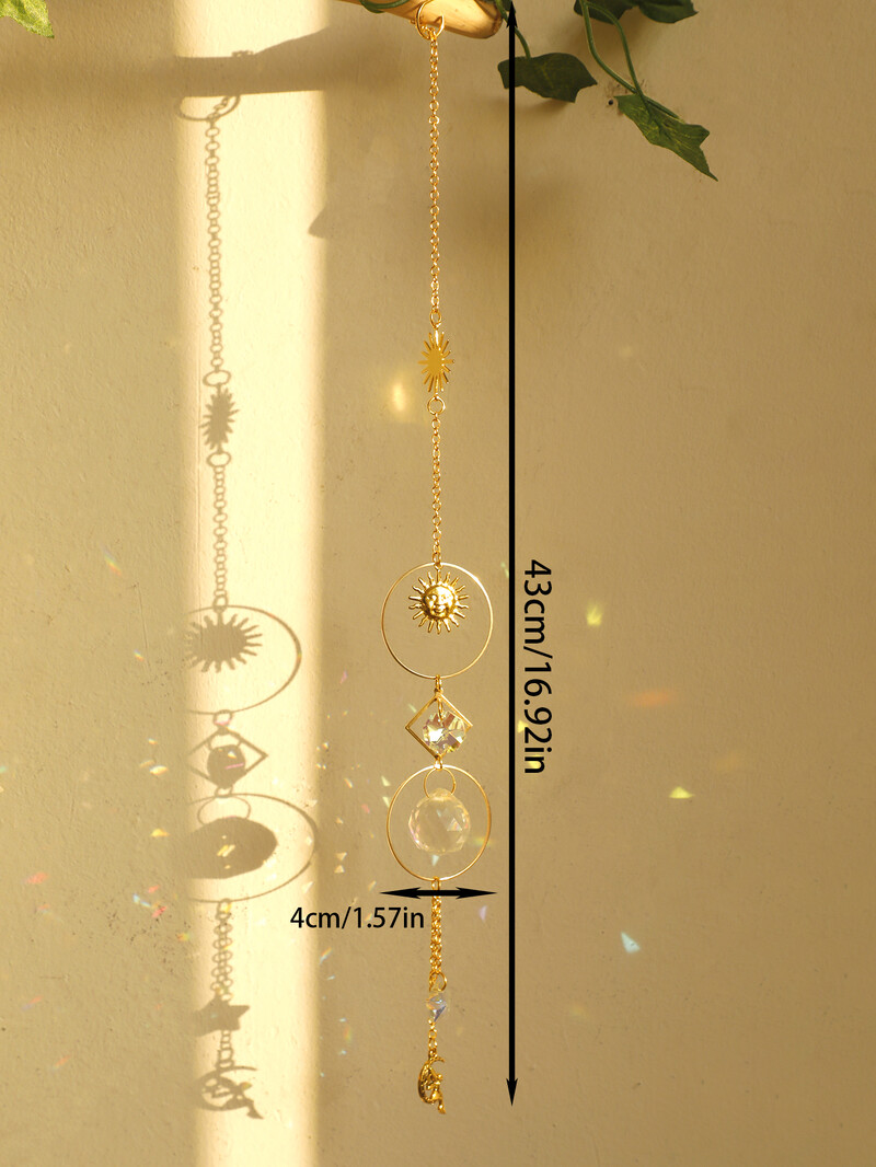 Boho Crystal napfogók függő díszek napfogó szélcsengő, kézzel készített arany lánccal az ablak falakhoz, kerti dekorációhoz