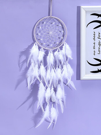 Dream Catcher White Feather Wind Chime Χειροποίητο Κοριτσίστικο Δωμάτιο Υπνοδωμάτιο Κρεμαστά στον τοίχο Διακοσμητικά Δώρο γενεθλίων Φεστιβάλ Διακόσμηση σπιτιού