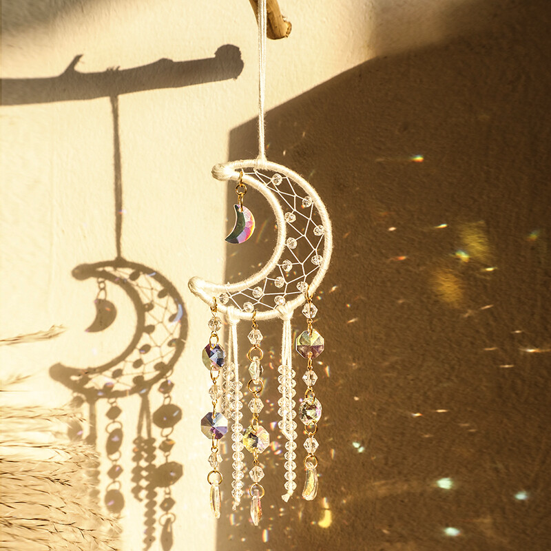 Moon Star Suncatcher Cristal pentru agățat pe perete Captorul de vise Producător de curcubeu Captator de lumină Artă Decor Accesorii pentru mașini Cadouri pentru decorarea casei