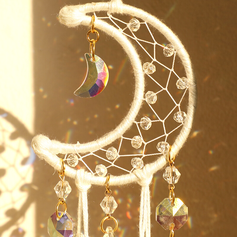 Moon Star Suncatcher Cristal pentru agățat pe perete Captorul de vise Producător de curcubeu Captator de lumină Artă Decor Accesorii pentru mașini Cadouri pentru decorarea casei