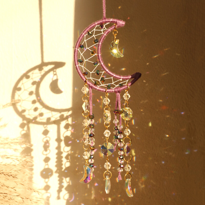 Moon Star Suncatcher Cristal pentru agățat pe perete Captorul de vise Producător de curcubeu Captator de lumină Artă Decor Accesorii pentru mașini Cadouri pentru decorarea casei