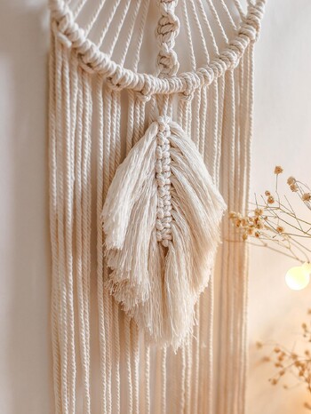 Macrame Ονειροπαγίδα Macrame Κυκλικά φύλλα τοίχου Boho Διακόσμηση σπιτιού Ταπετσαρία τοίχου Αισθητική διακόσμηση δωματίου Χριστουγεννιάτικα δώρα